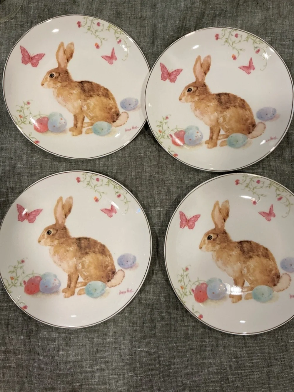 Kathryn White Easter Bunny Porcelain Plates Set of 4 NWT 6” Spring